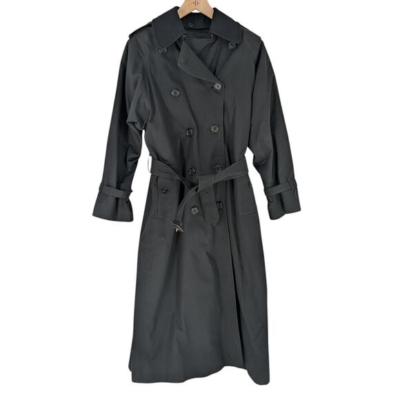 Burberry Black Trench Coat Nova Check Lined Belted Mid Length Wool Size L - Picture 3 of 9